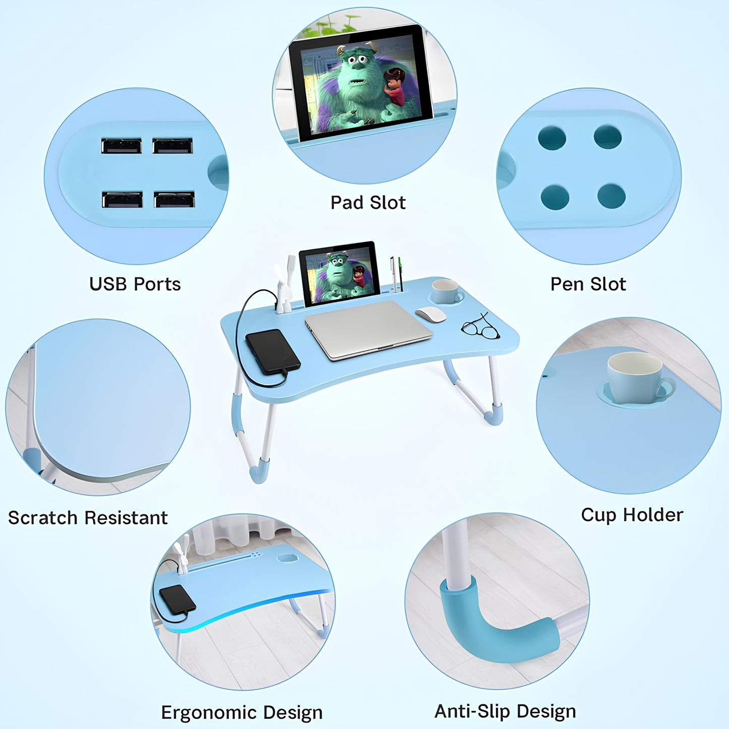 Slendor Foldable Laptop Bed Desk with Cup Holder