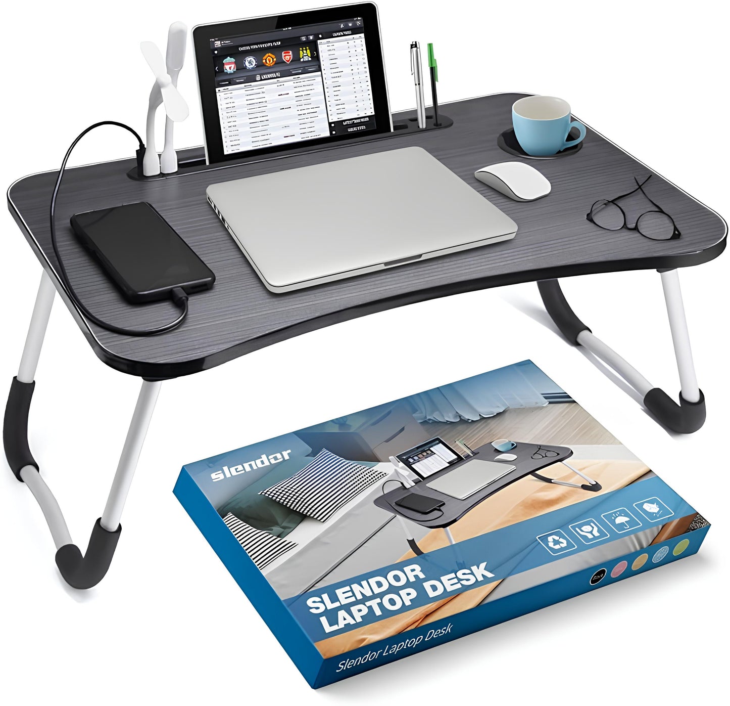 Slendor Foldable Laptop Bed Desk with Cup Holder